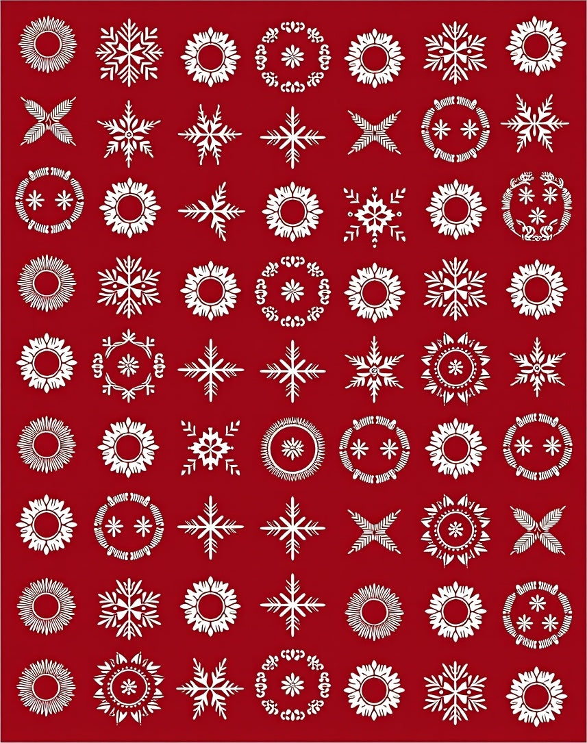 White Snowflake Medallion Collection Red Rug