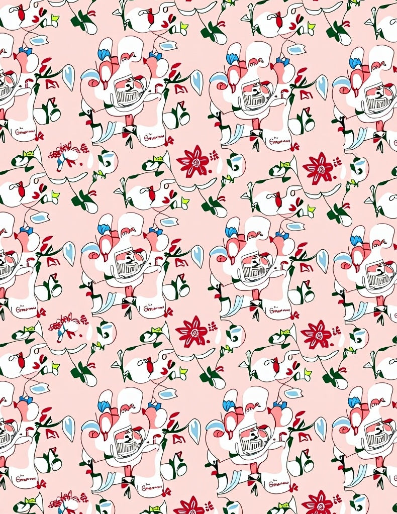 Whimsical Pink Floral Line Art Rug