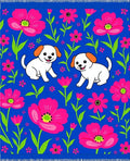 Happy puppies pink floral blue Rug