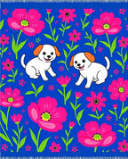 Happy puppies pink floral blue Rug