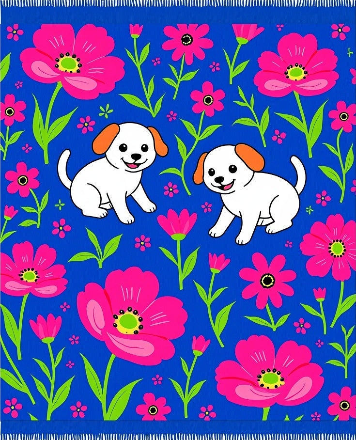 Happy puppies pink floral blue Rug