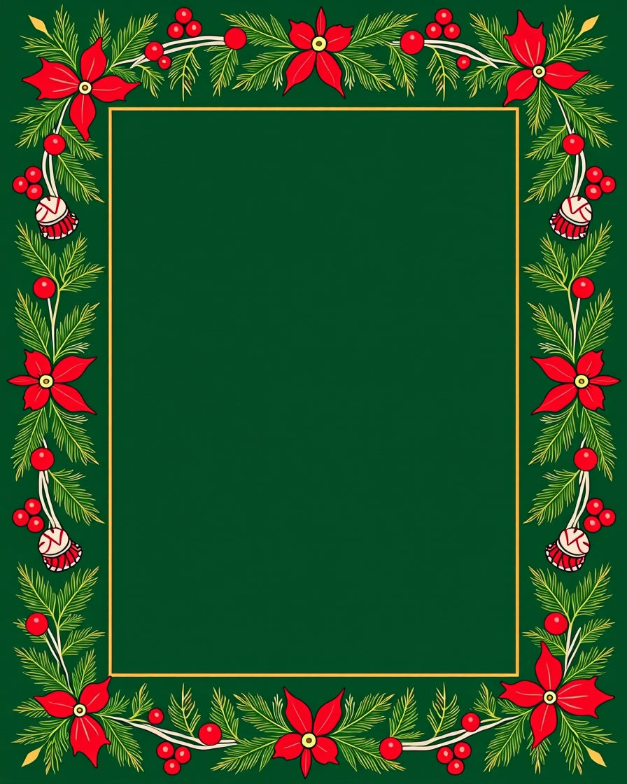 Festive Red Poinsettia Pine Border Rug