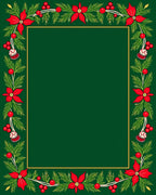 Festive Red Poinsettia Pine Border Rug