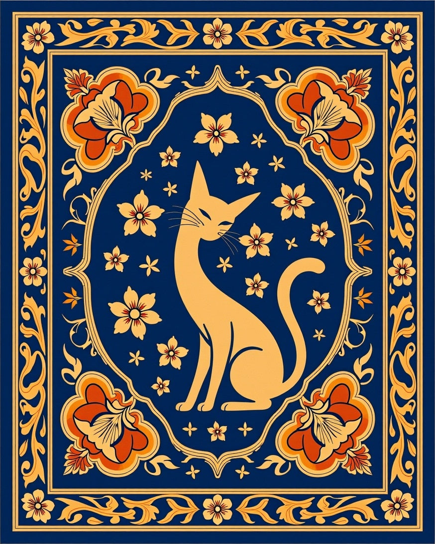 Golden Feline Floral Medallion Rug