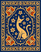 Golden Feline Floral Medallion Rug