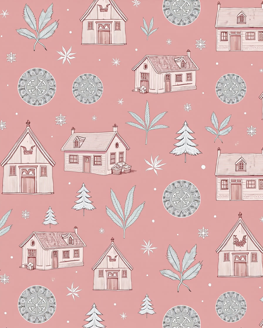 Pink Cottage Winter Village Collection Rug