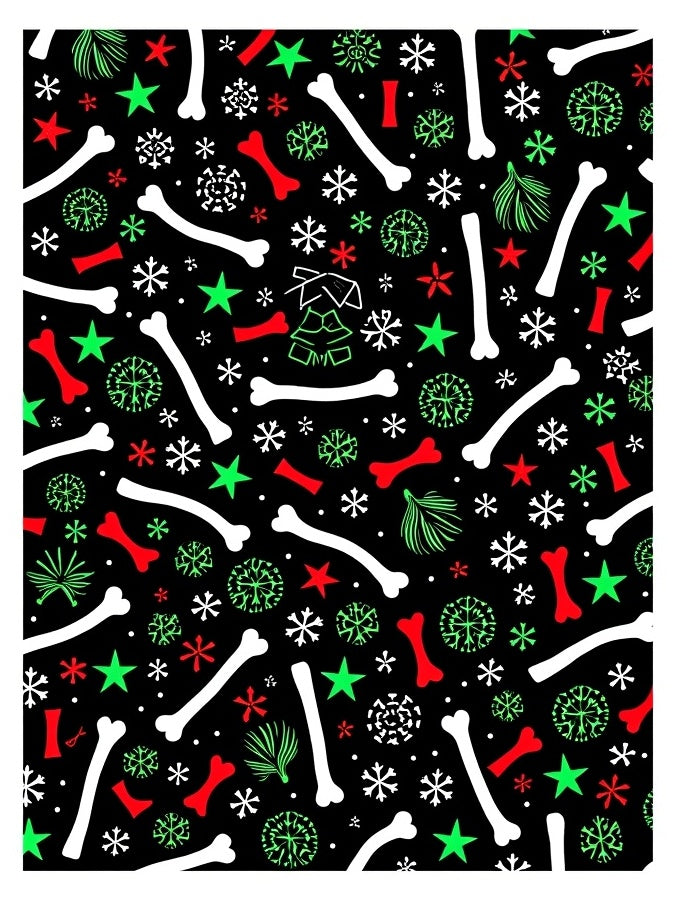 Festive Red Green Bone Snowflakes Repeat Rug