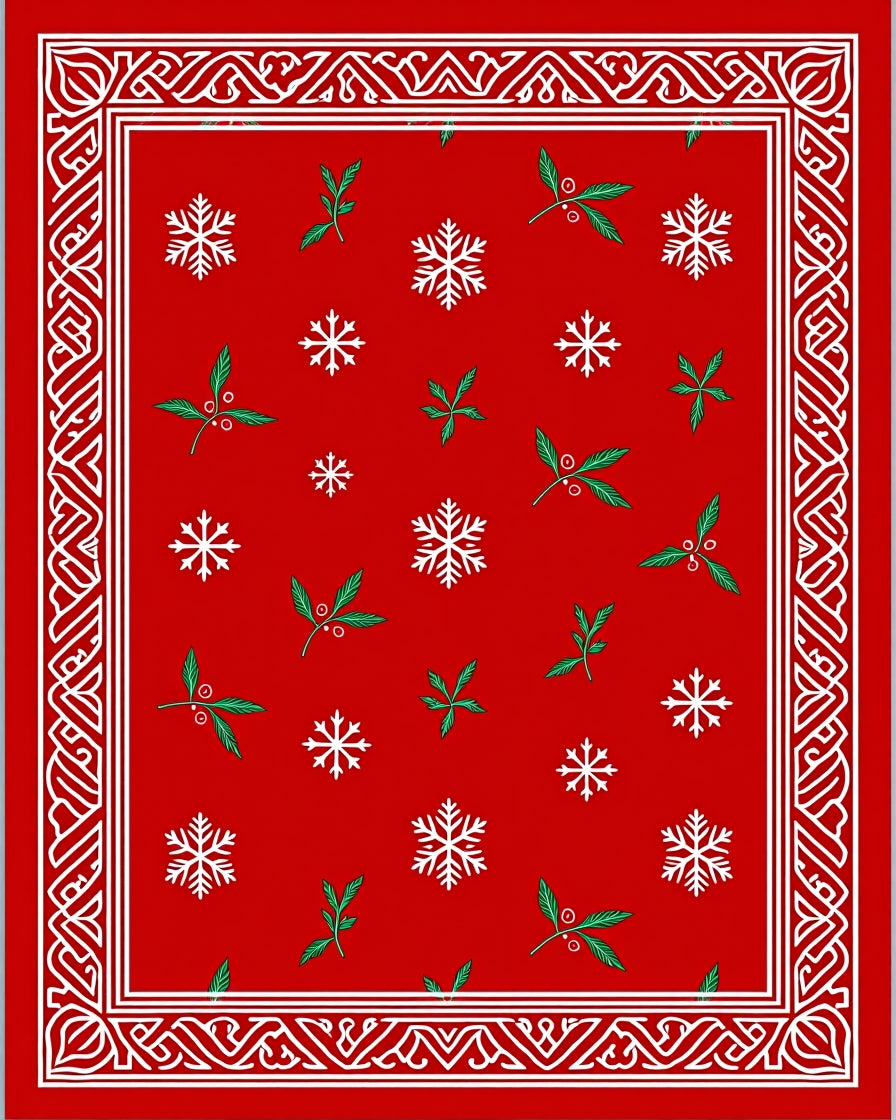 Red Snowflake Holly Festive Border Rug