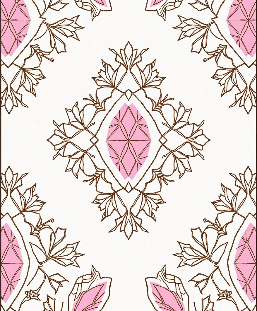 Delicate Pink Diamond Floral Outline Rug
