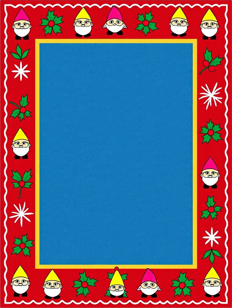 Red Gnome Holly Snowflake Border Rug