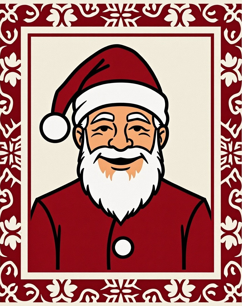 Festive Red Santa Portrait Border Rug
