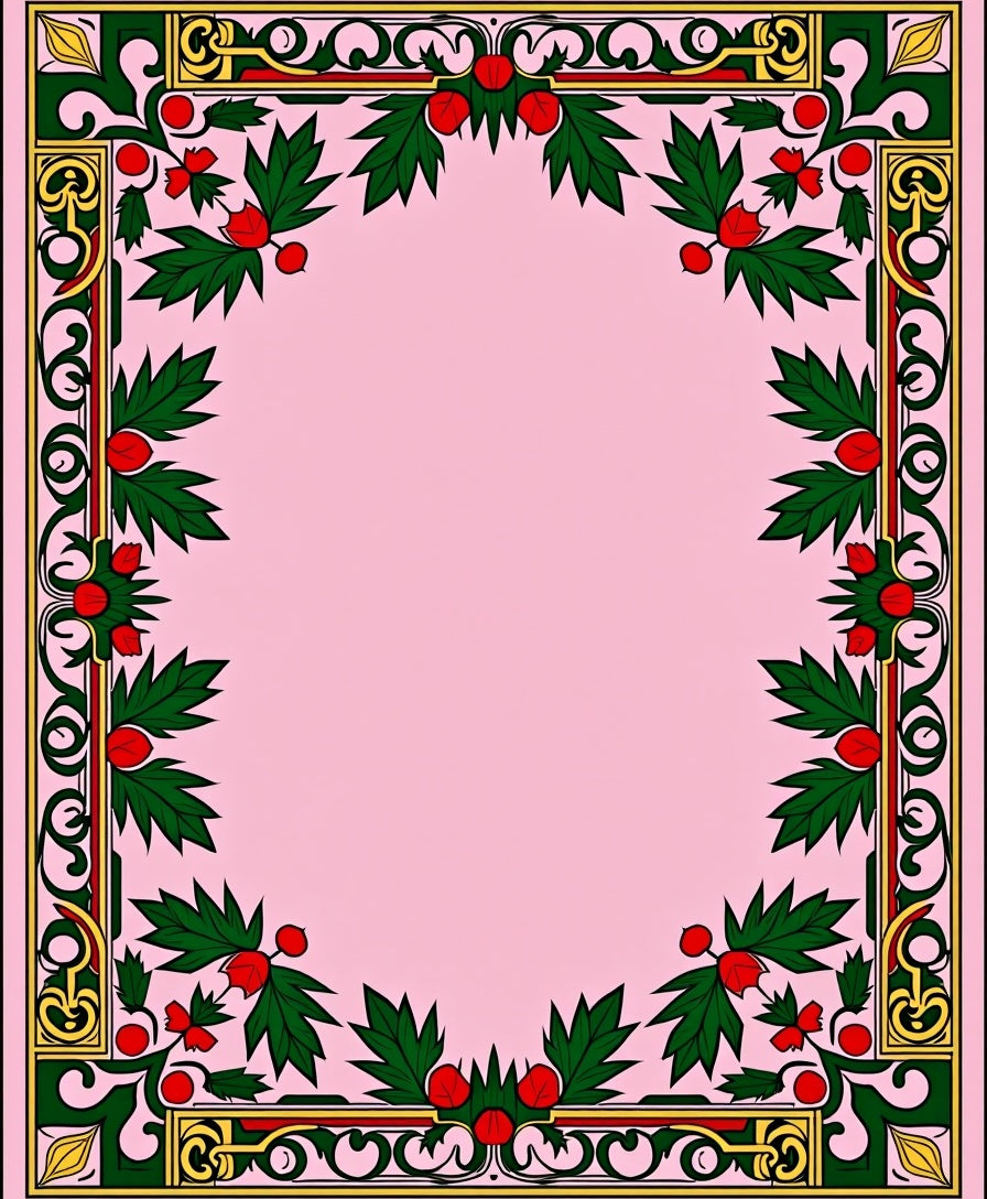 Crimson Red Holly Wreath Border Rug