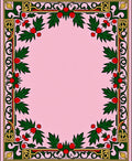 Crimson Red Holly Wreath Border Rug