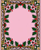 Crimson Red Holly Wreath Border Rug