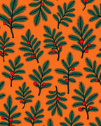 Green Pine Branch Red Berry Orange Rug