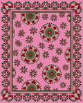 Ornate Red Green Rosette Field Rug