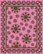 Ornate Red Green Rosette Field Rug
