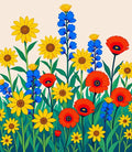 Vibrant Red Yellow Blue Wildflower Garden Rug