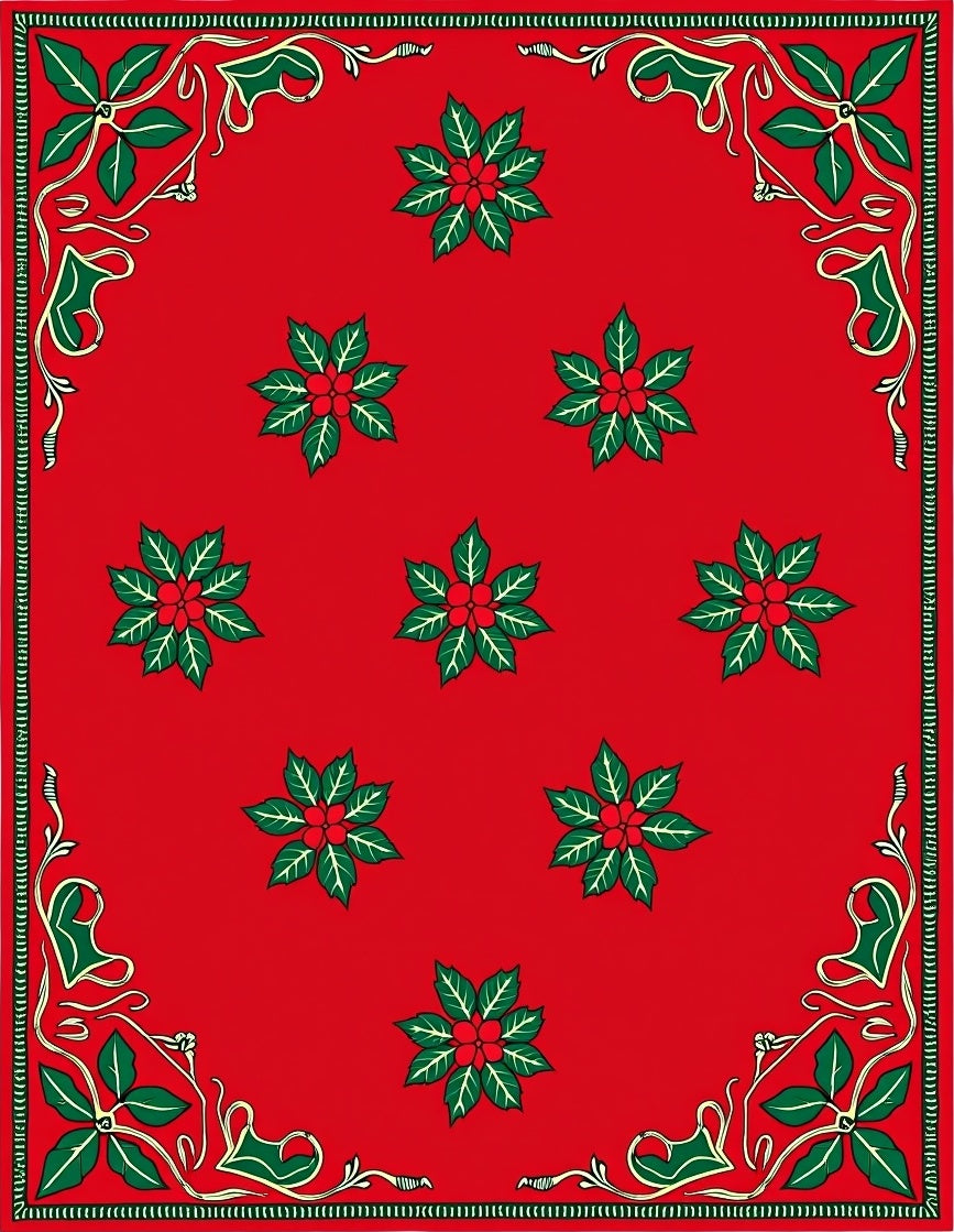 Vibrant Christmas Poinsettia Border Rug