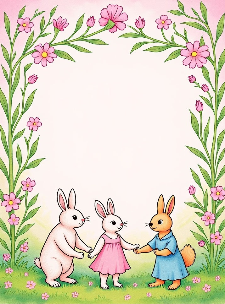 Pink Floral Garden Bunnies Rug