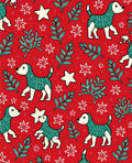 Red Whimsical Dog Star Branch Rug