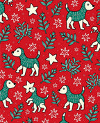 Red Whimsical Dog Star Branch Rug
