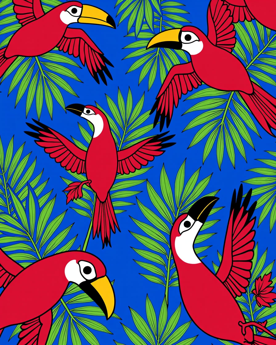 Tropical Red Toucans and Green Foliage Rug
