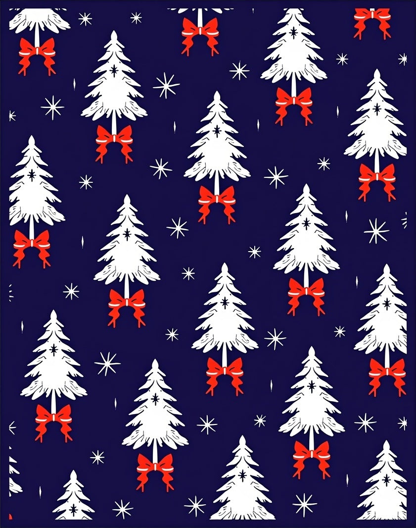 White Christmas Trees Red Bows Navy Rug