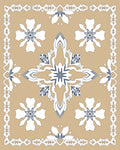 Tan Blue White Floral Medallion Tapestry Rug