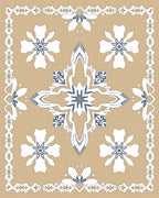 Tan Blue White Floral Medallion Tapestry Rug