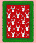 Holiday Reindeer Snowflakes Red Green Trim Rug
