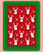 Holiday Reindeer Snowflakes Red Green Trim Rug