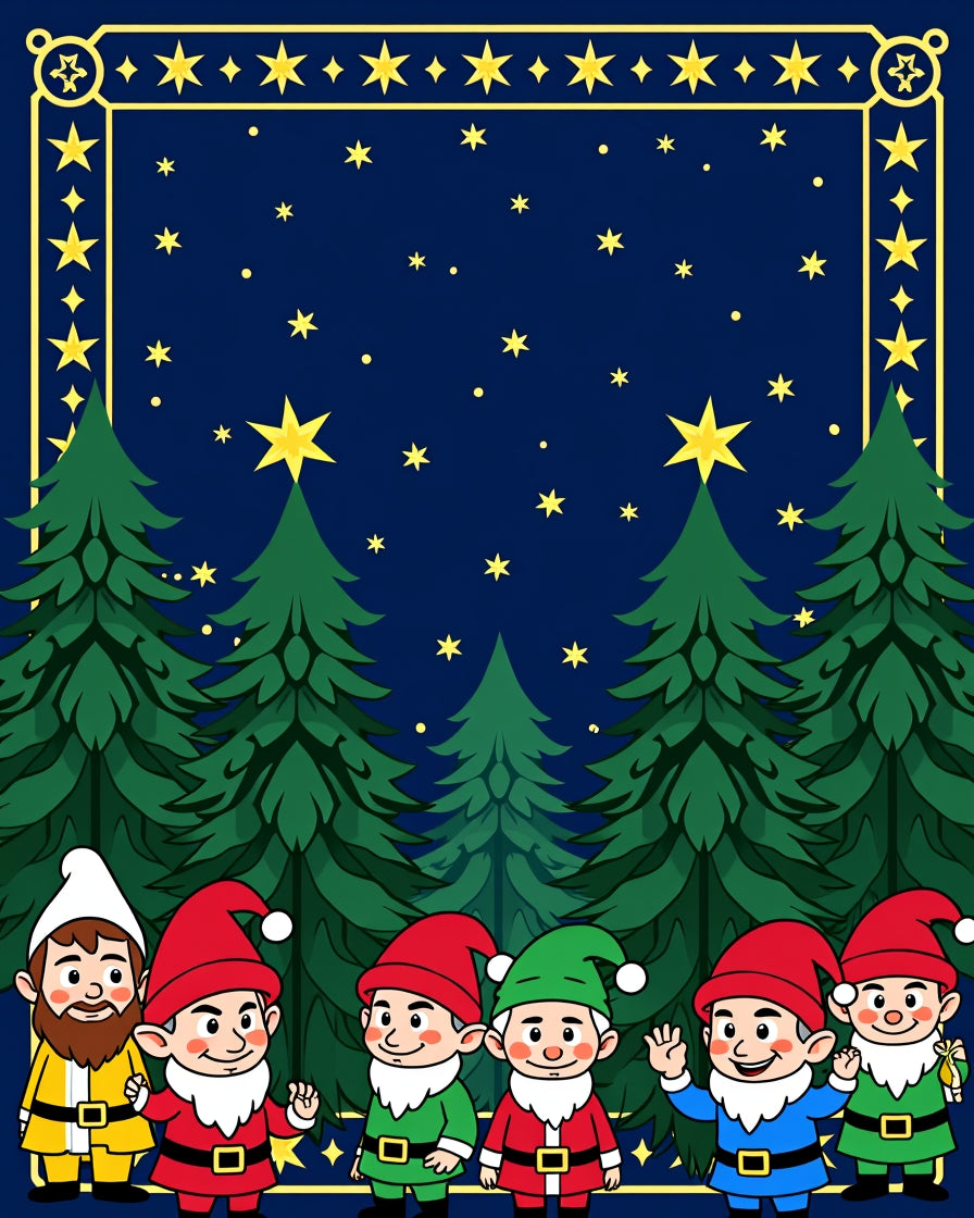 Whimsical Gnome Forest Christmas Night Rug