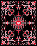 Black Red Heart Victorian Ornament Rug