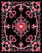 Black Red Heart Victorian Ornament Rug