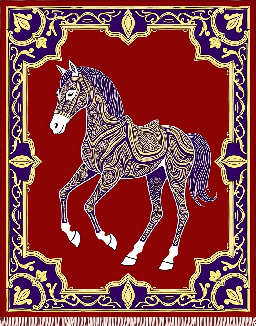 Crimson Horse With Purple Gold Trim Rug