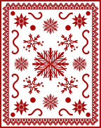 Red Snowflake Bordered Abstract Snowflakes Rug