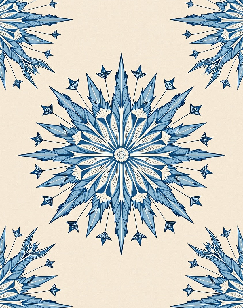 Indigo Blue Feathered Medallion Collage Rug