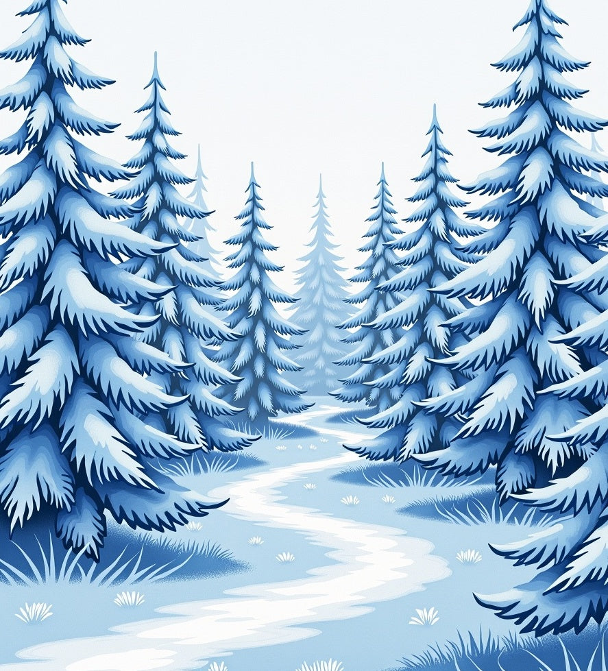 Blue Snowy Forest Path Rug