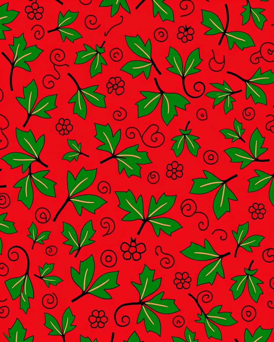 Festive Red Green Holly Swirl Rug