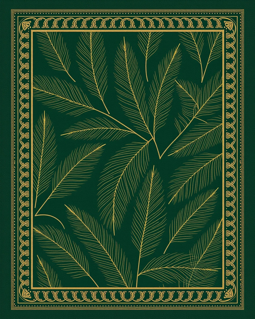 Emerald Feather Outline Border Rug