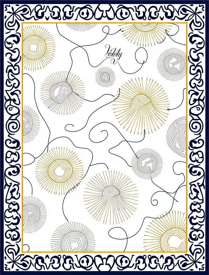 Ornate Blue Gold Sunburst Scatter Rug