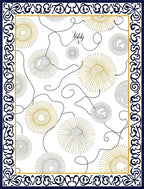 Ornate Blue Gold Sunburst Scatter Rug