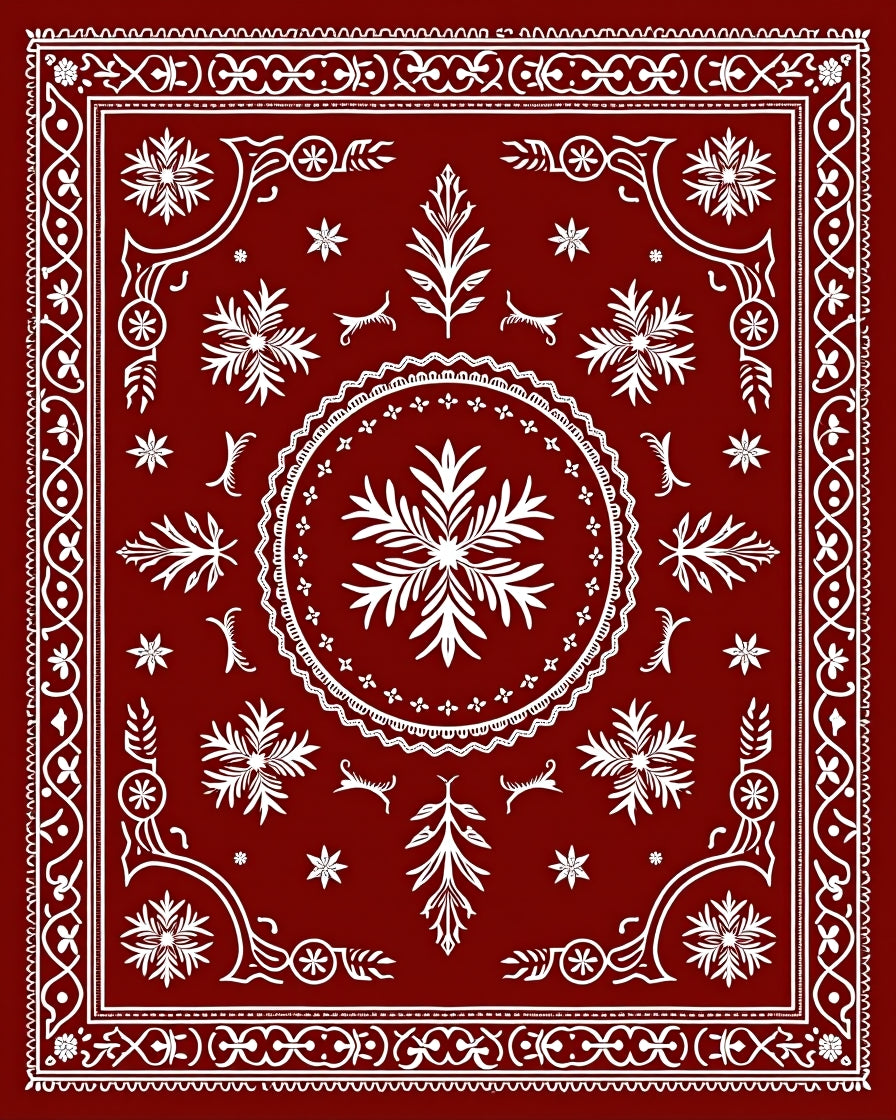 Crimson White Floral Laurel Border Rug
