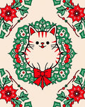 Festive Cat Wreath Red Green Accents Rug