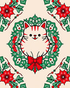 Festive Cat Wreath Red Green Accents Rug