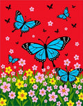 Vibrant Blue Butterfly Garden Meadow Rug