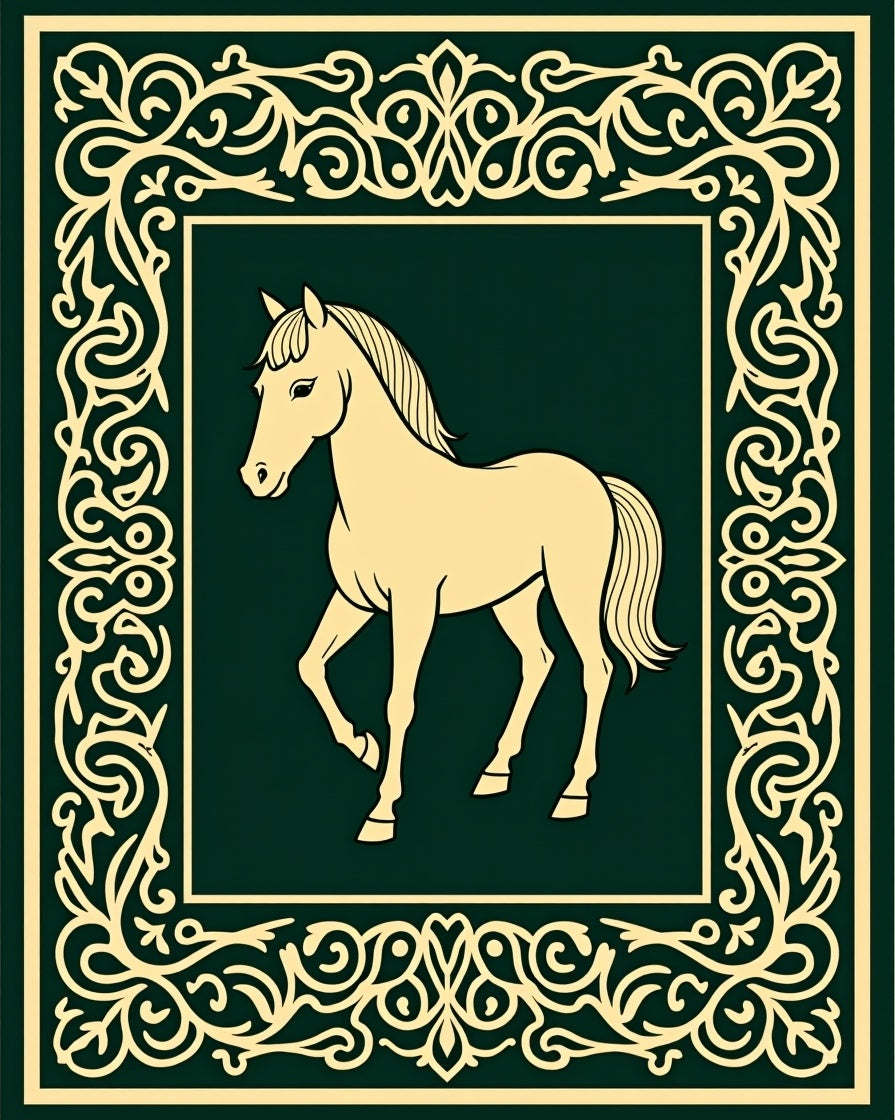 Elegant Cream Horse Ornate Border Rug