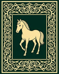 Elegant Cream Horse Ornate Border Rug