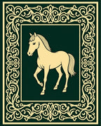 Elegant Cream Horse Ornate Border Rug